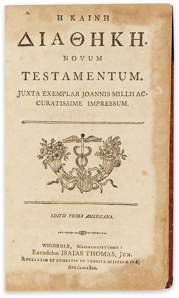 (BIBLE IN GREEK.) [Kaine Diatheke] Novum Testamentum.
